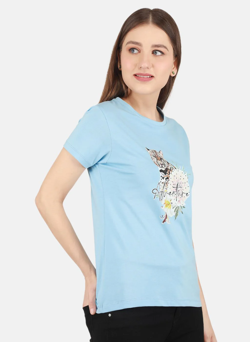 Women Sky Blue Printed Top - Image 6