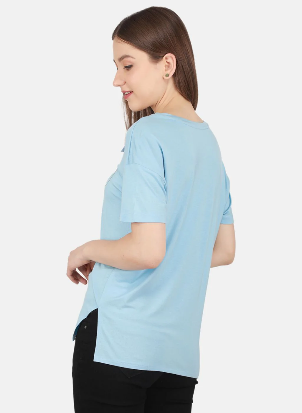 Women Sky Blue Printed Top - Image 3