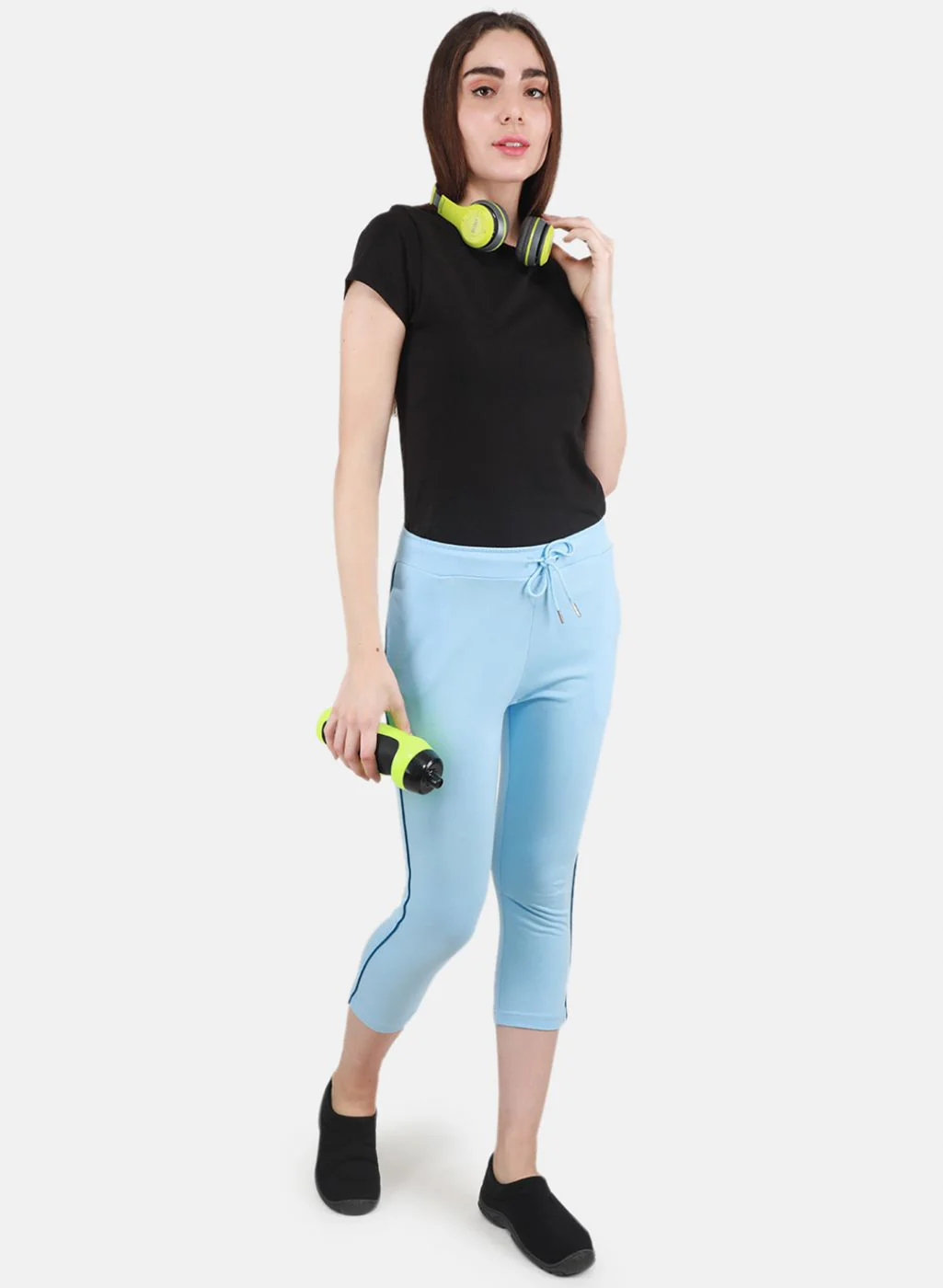 Women Sky Blue Solid Capri - Image 4