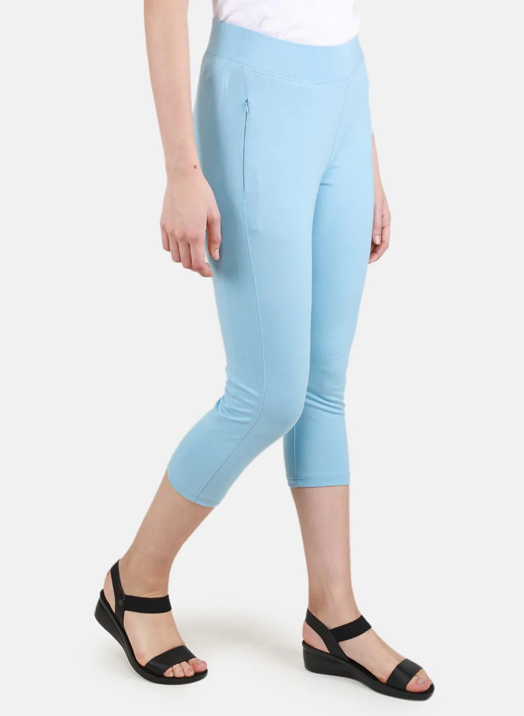 Women Sky Blue Solid Capri - Image 6