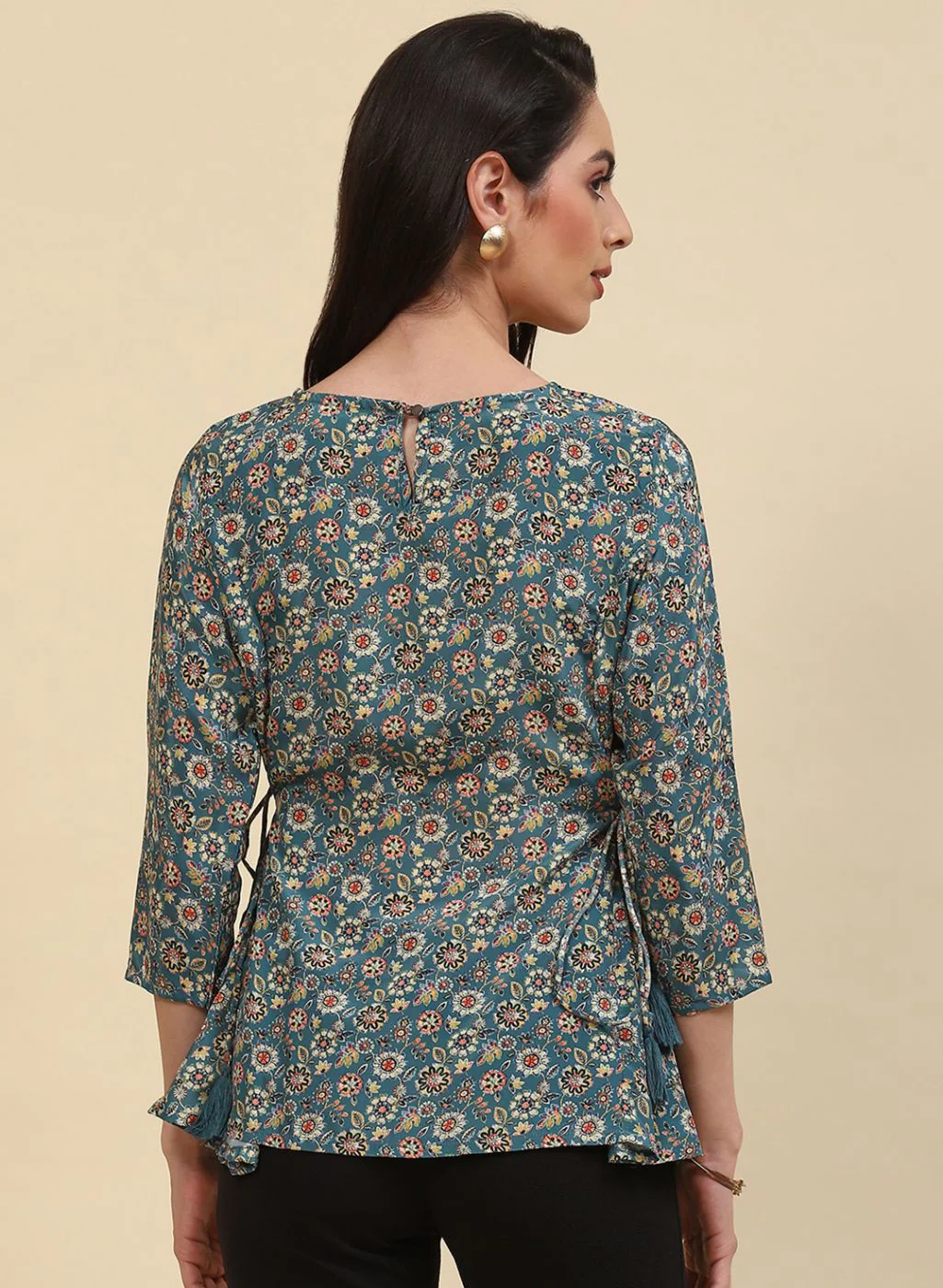 Women Teal Blue Printed Top - Image 5