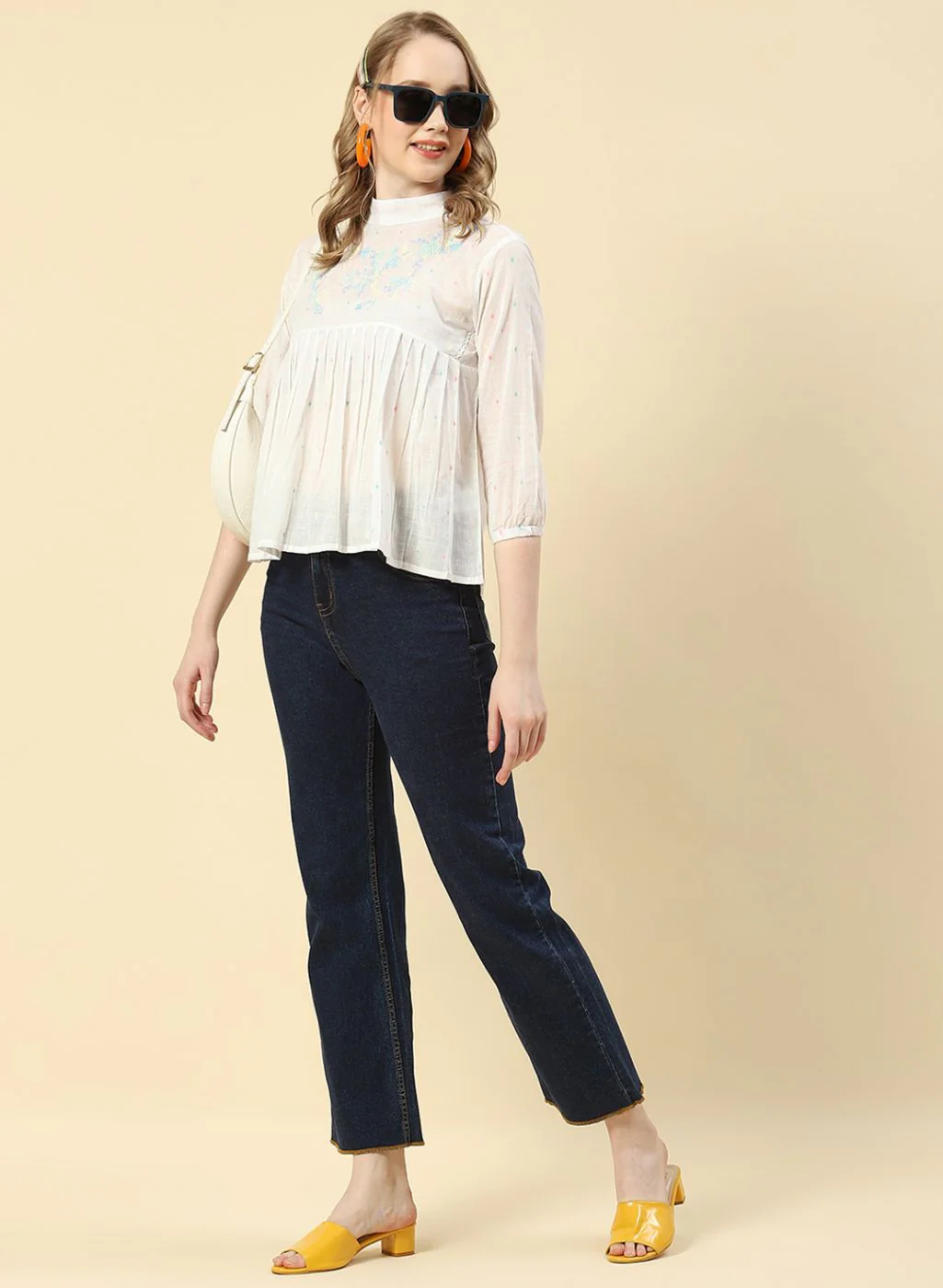 Women White Embroidered Top - Image 5