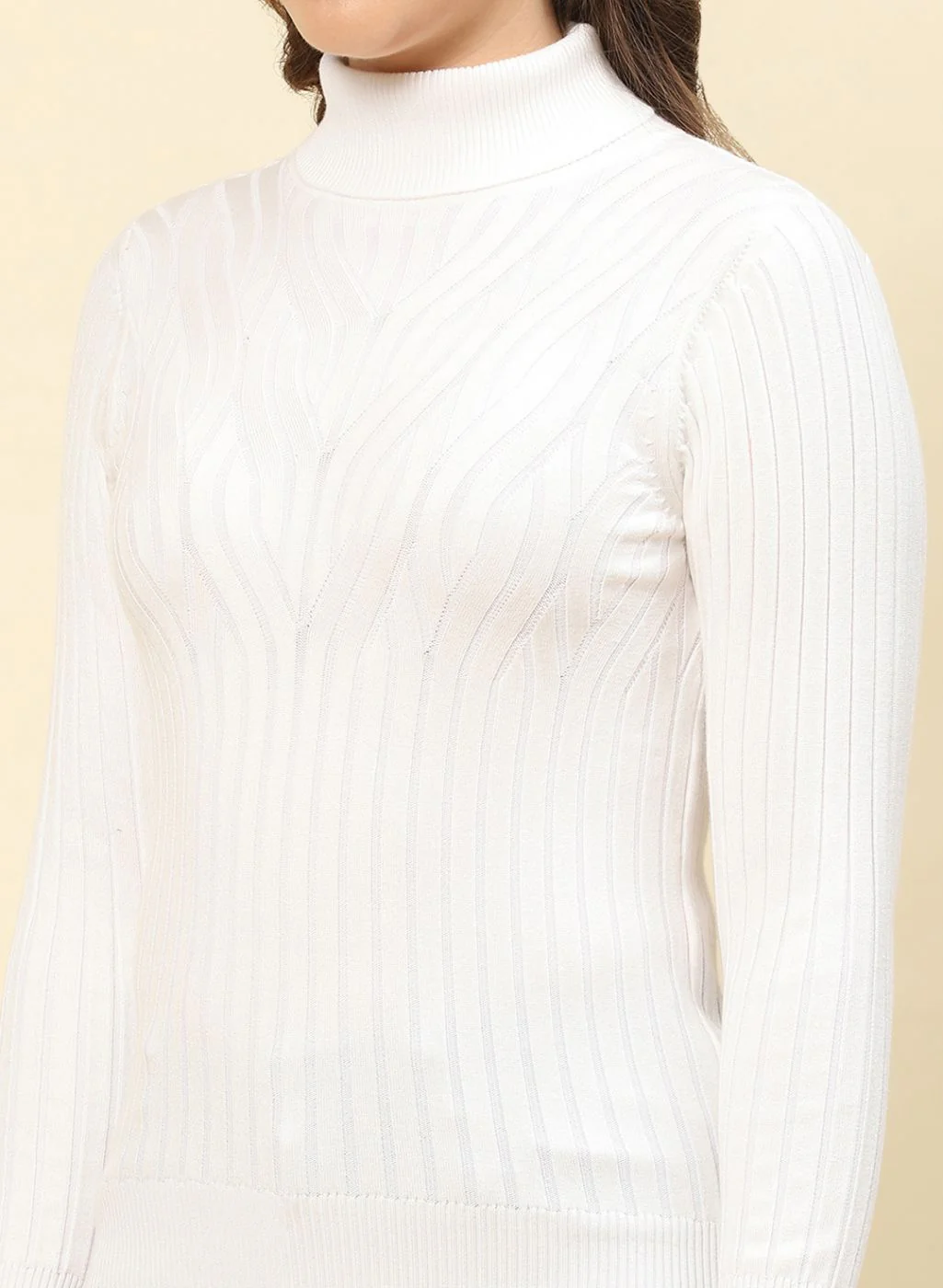 Women White Self Design Blend wool Winter Top - Image 6