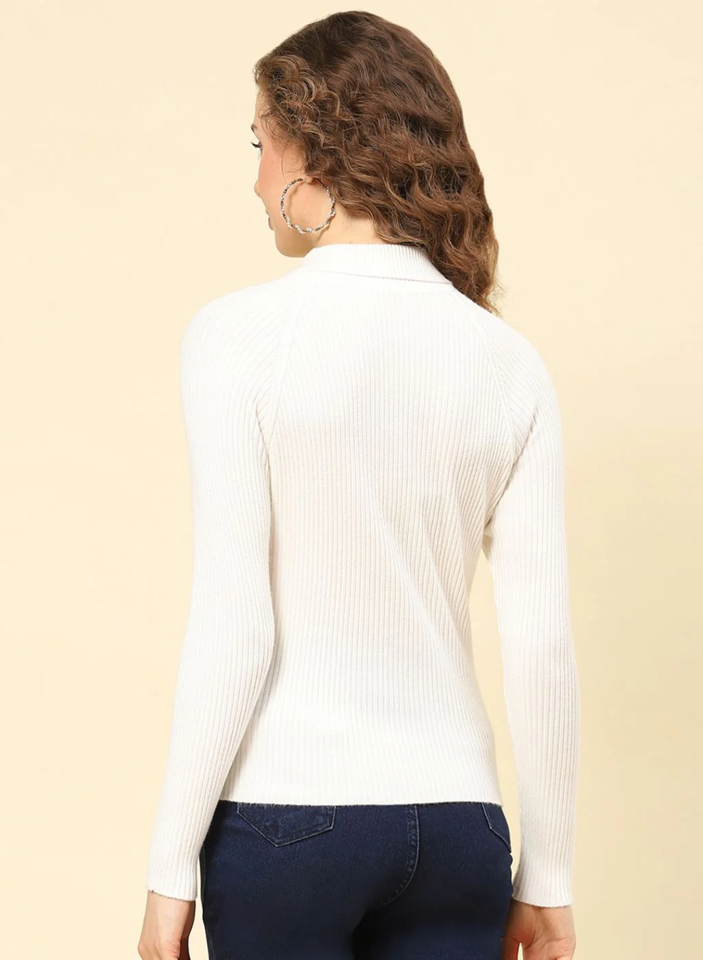 Women White Solid Blend wool Sceavy - Image 5