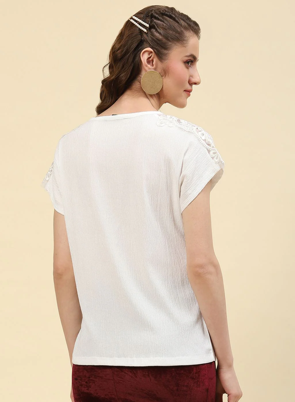 Women White Solid Top - Image 5
