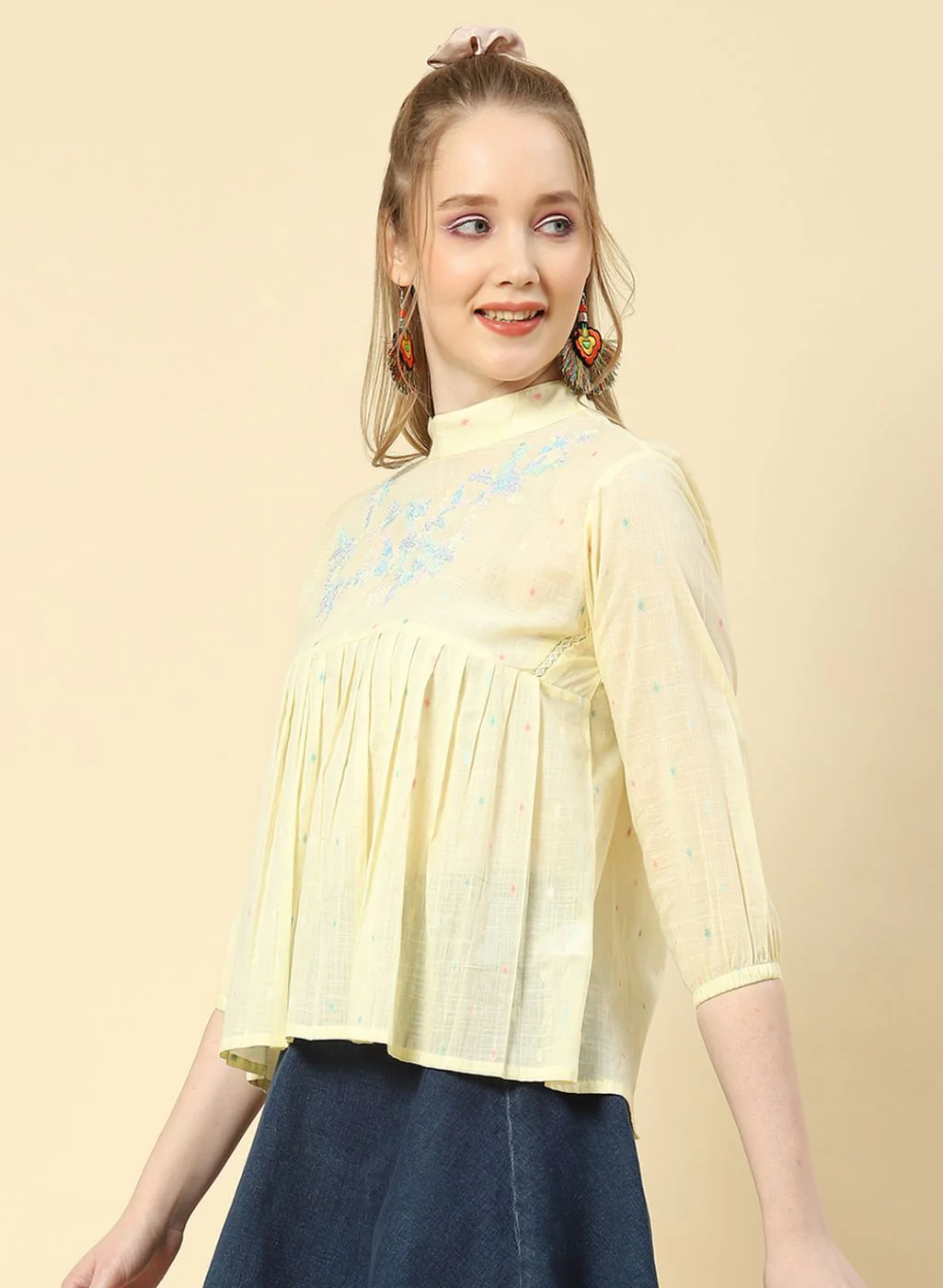 Women Yellow Embroidered Top - Image 2