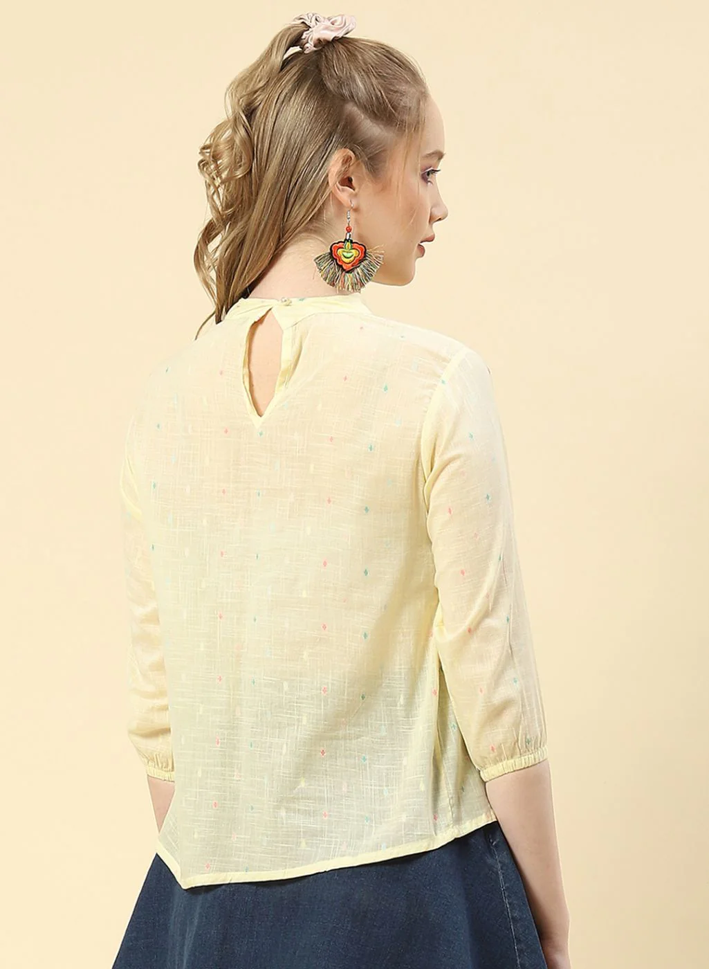 Women Yellow Embroidered Top - Image 4