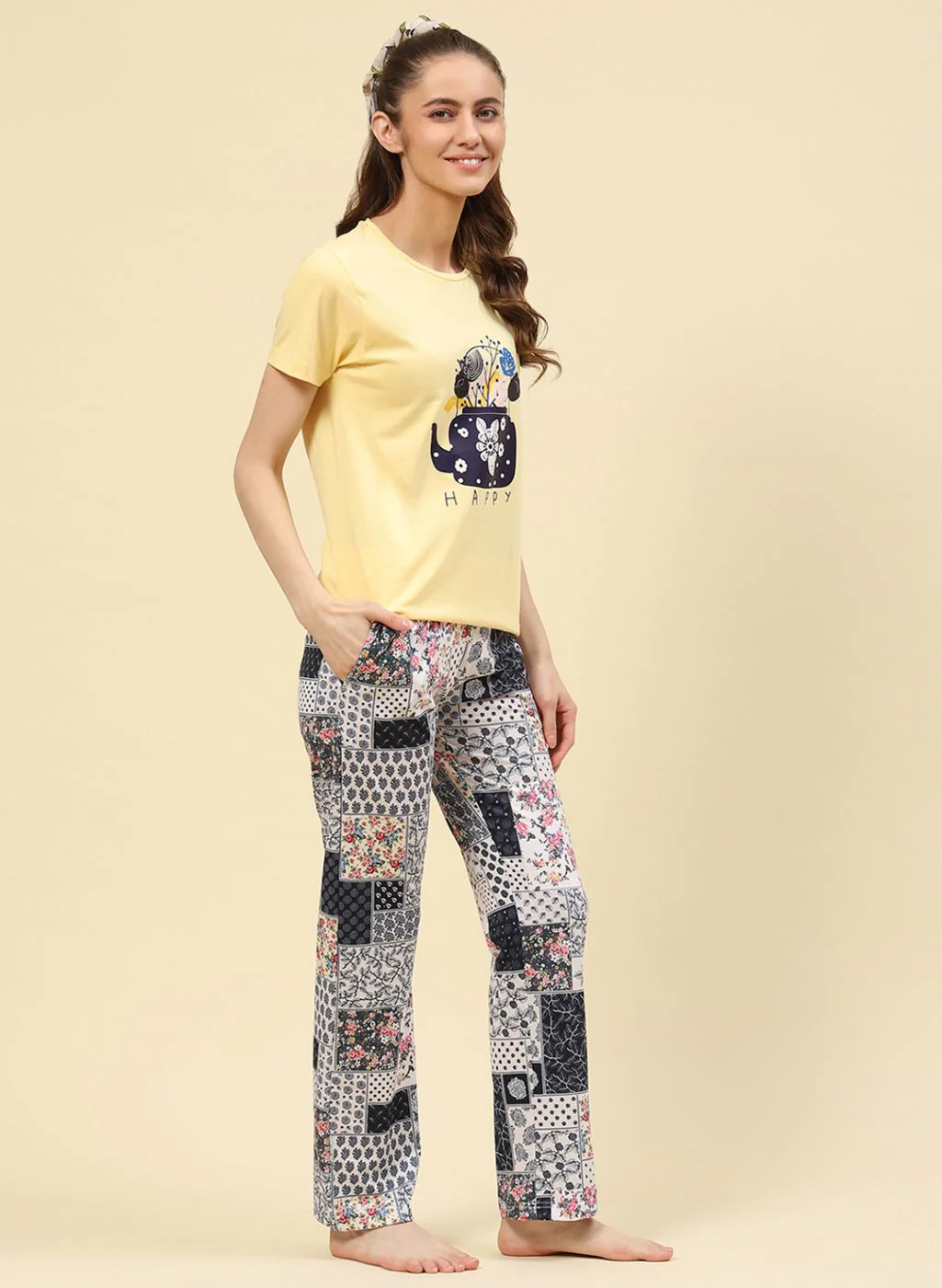 Women Yellow Printed Lower Set - Image 3