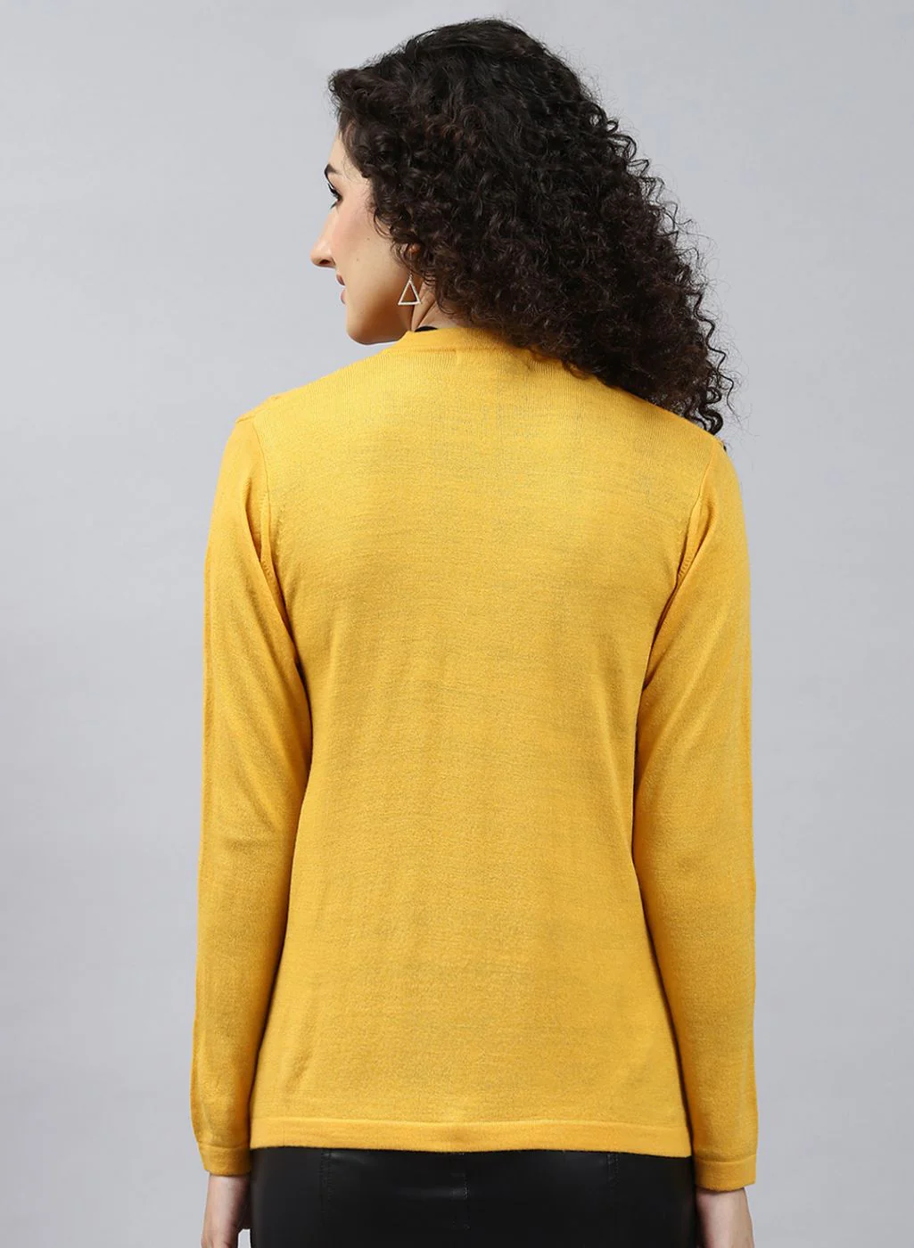 Women Yellow Self Design Wool blend Cardigan - Image 5