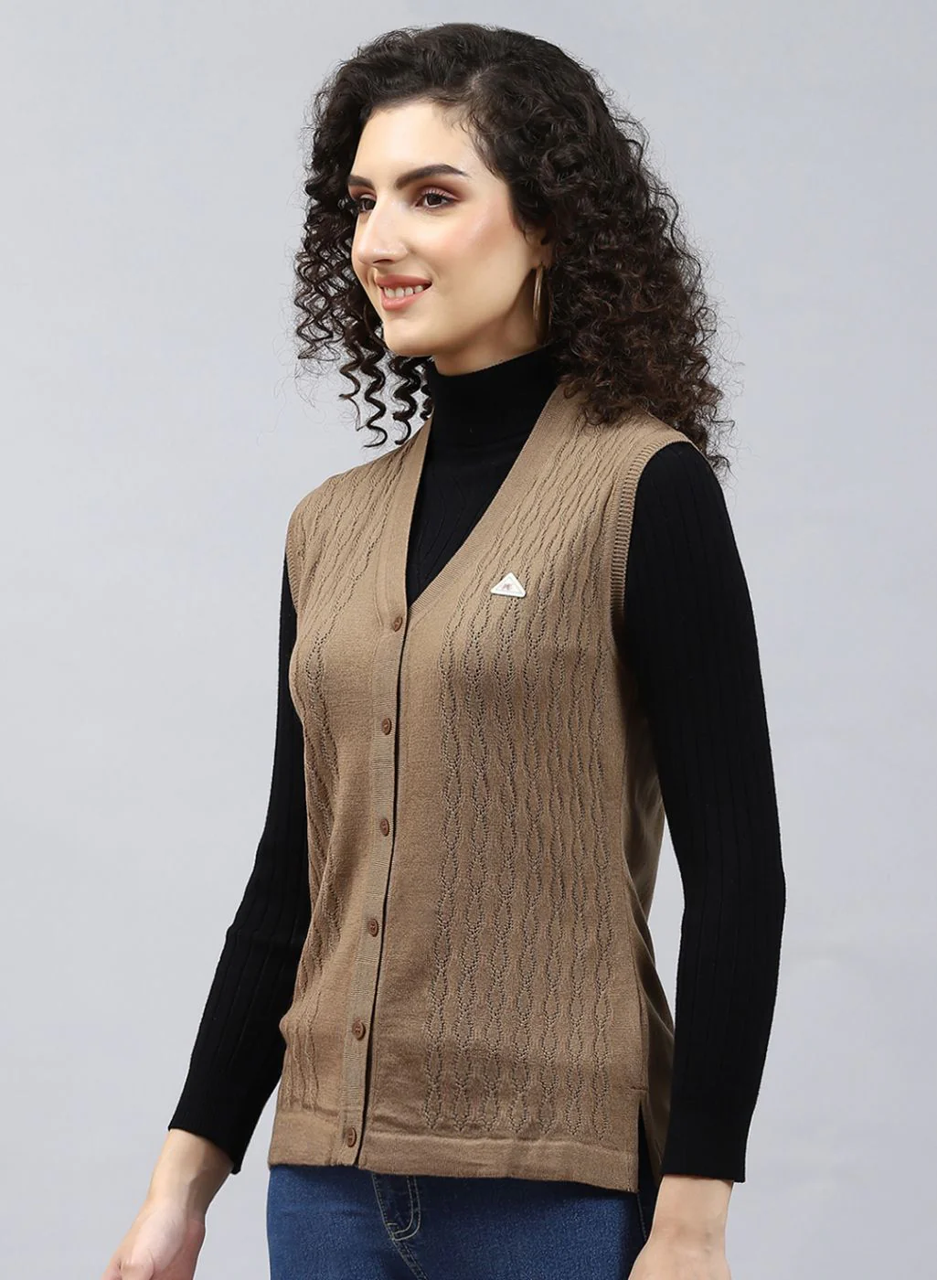 Women Yellow Self Design Wool blend Cardigan - Image 3