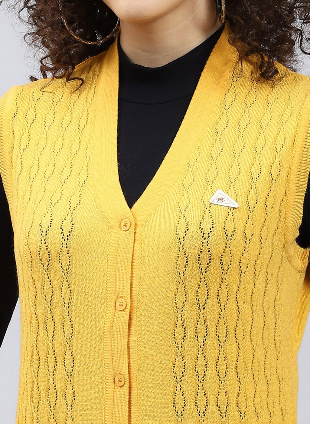 Women Yellow Self Design Wool blend Cardigan - Image 6