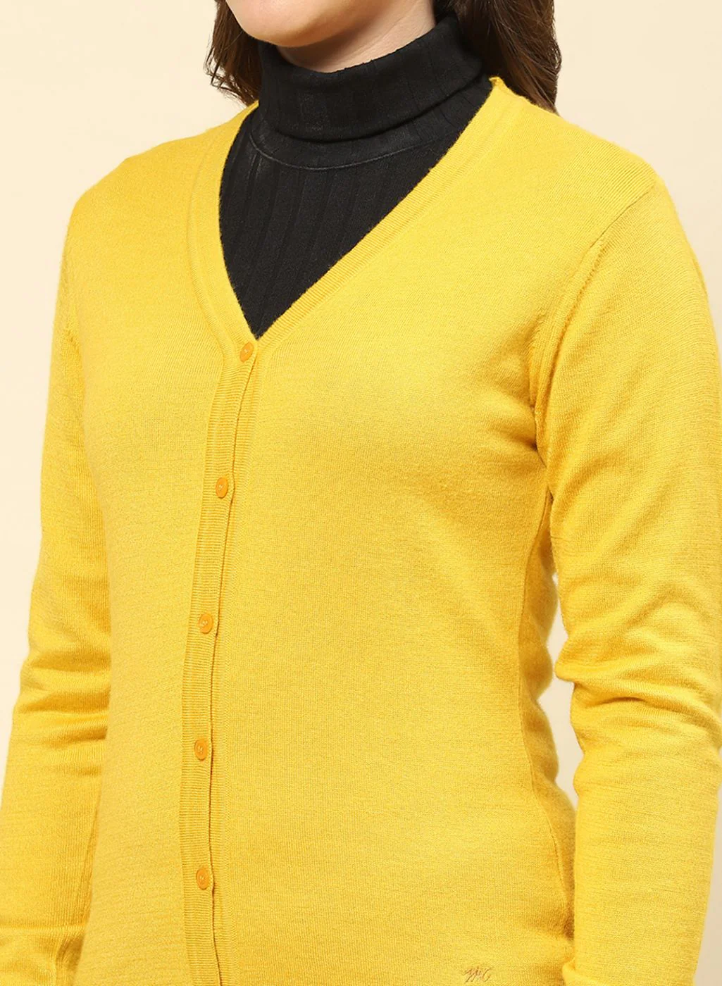 Women Yellow Solid Modal Nylone Cardigan - Image 6
