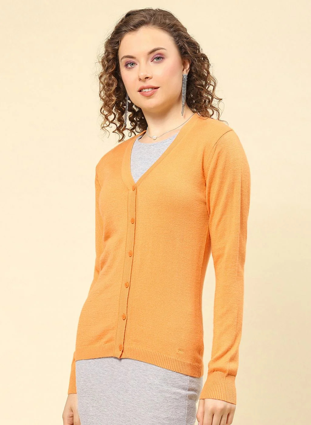 Women Yellow Solid Modal Nylone Cardigan - Image 3