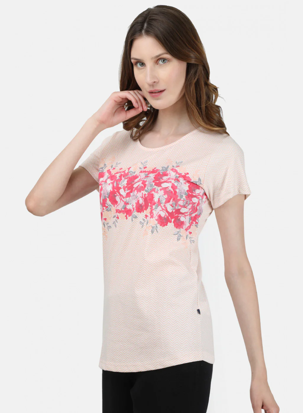 Womens Off White & Peach Printed Lower Set - Image 2