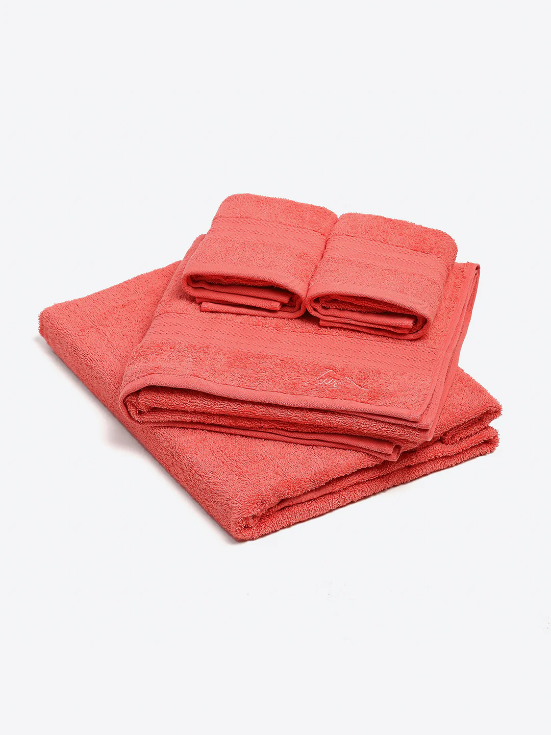 Orange Cotton Solid 380 GSM 2 Bath Towel & 2 Hand Towel - Image 2
