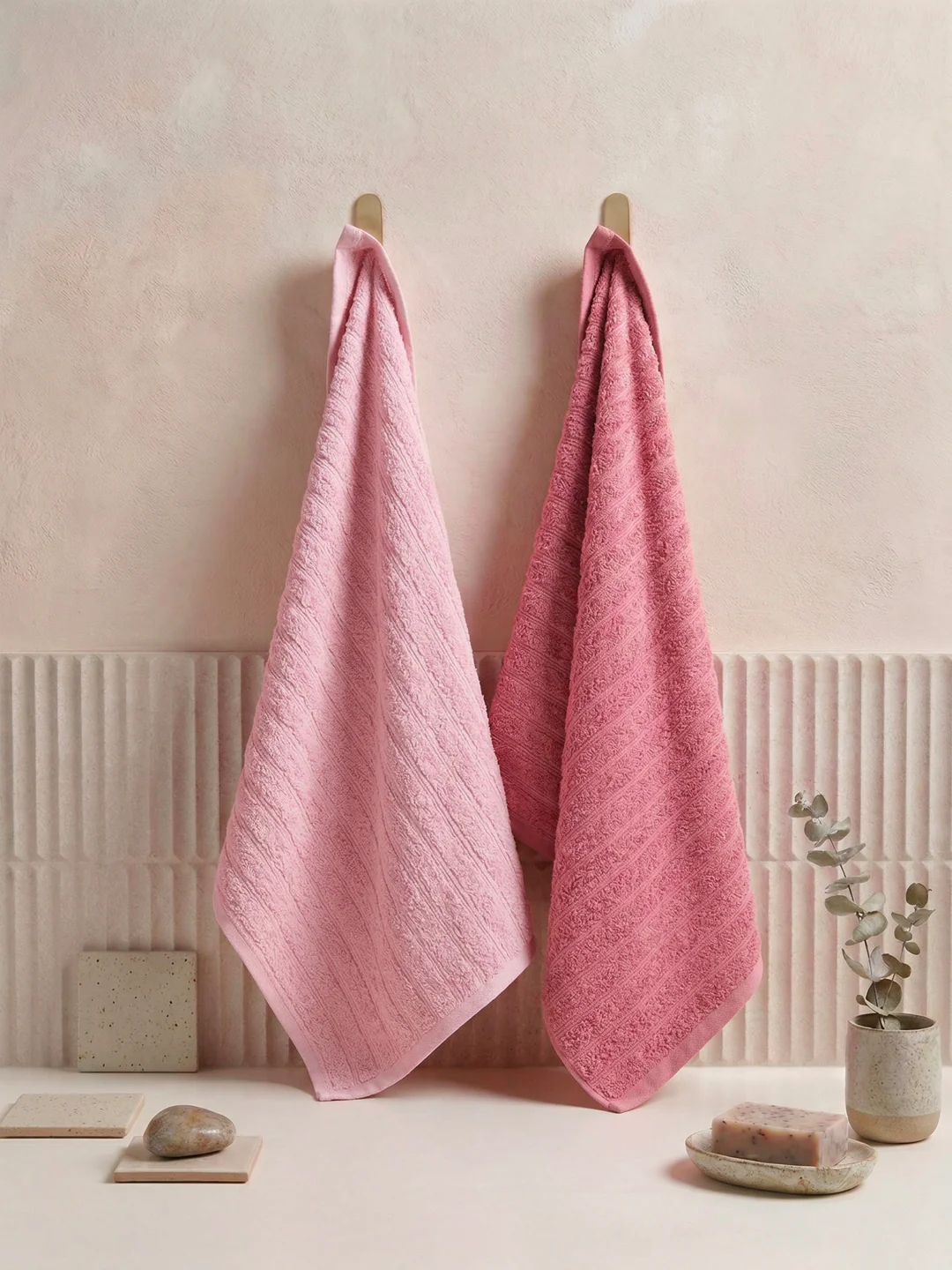 Pink & Peach 100% Cotton Solid 500 GSM Bath Towel Sensations 4 Pc Set Gifting Box Pack - Image 2