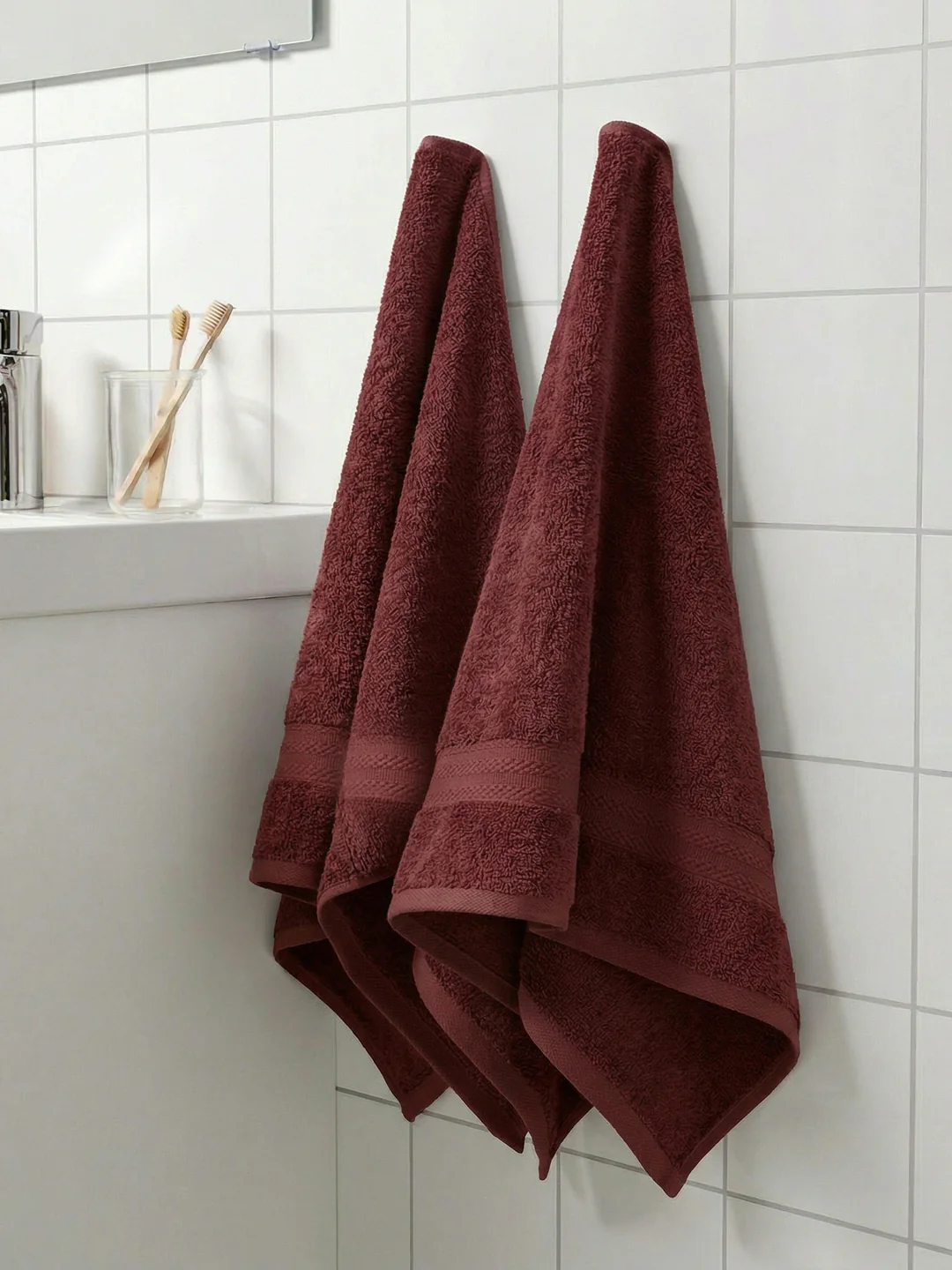 Pink Pure Cotton Solid 380 GSM Hand Towel 2 Pc Set (Jazz Collection)