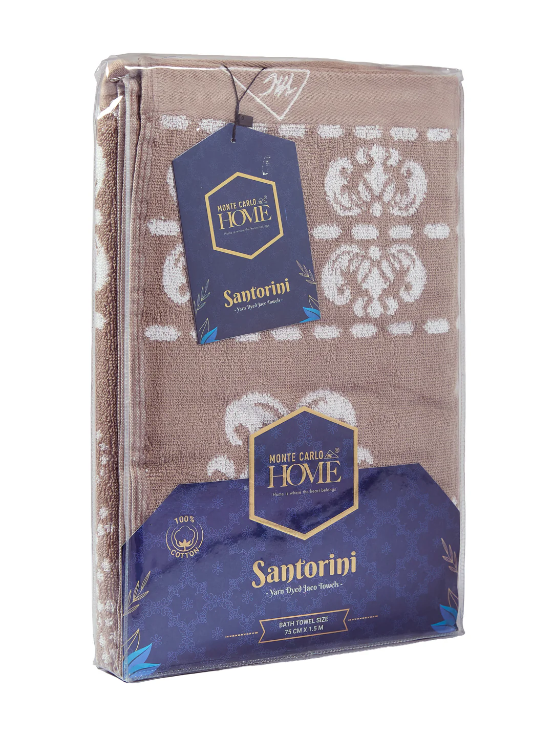 Premium Beige 100% Cotton Self Design 525 GSM Bath Towel Santorini 1 Pc Pvc Pack - Image 9