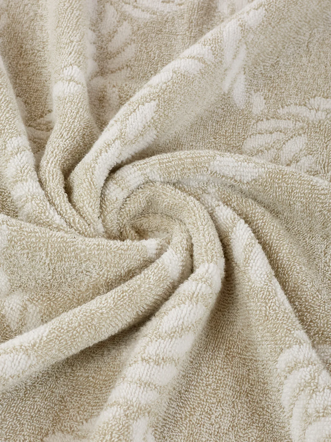 Premium Beige & White Pure Cotton Self Design 500 GSM Bath Towel 1 Piece (Green Weave Collection) - Image 7