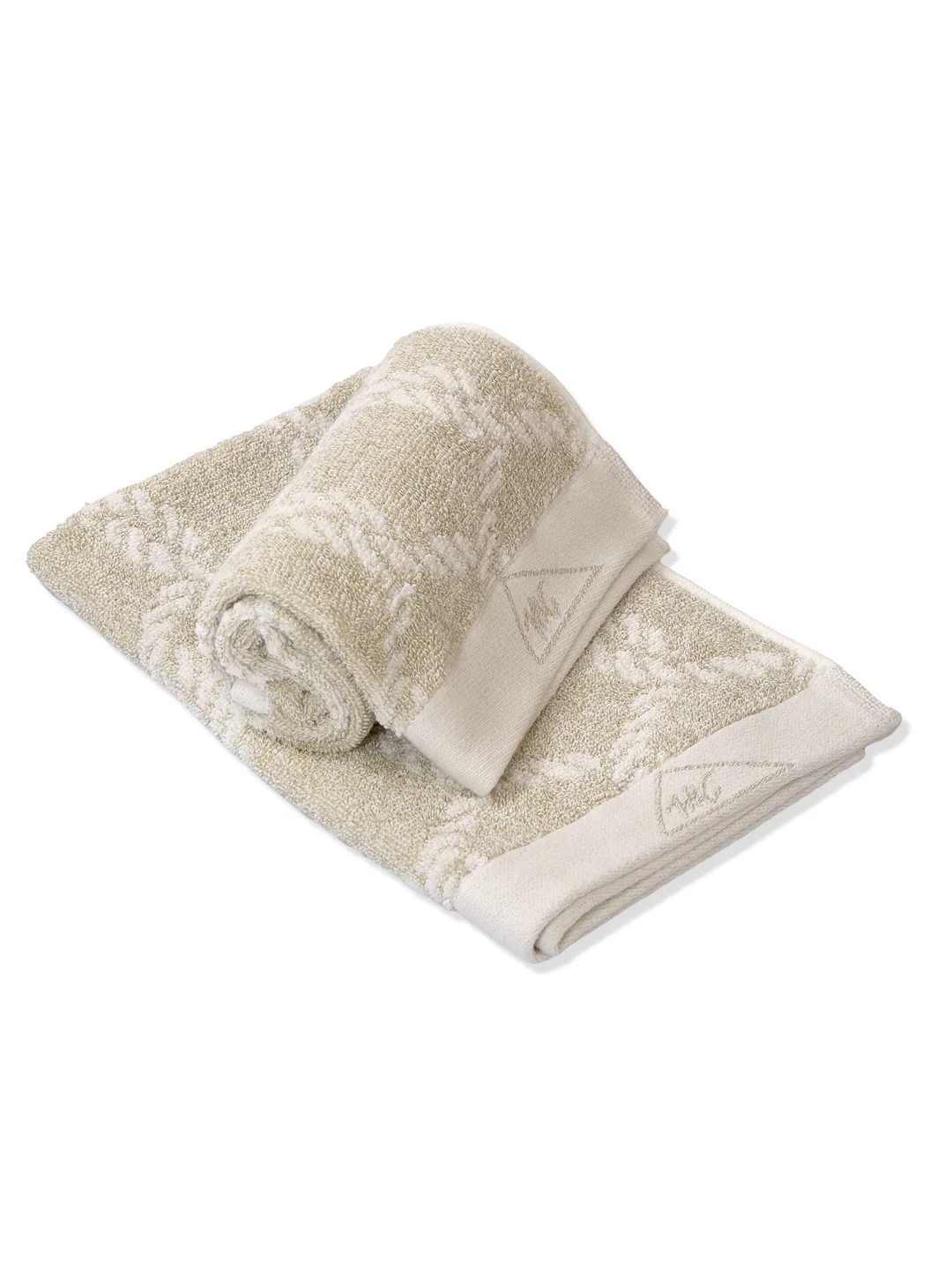 Premium Beige & White Pure Cotton Self Design 500 GSM Hand Towel 2 Pc Set (Green Weave Collection) - Image 4