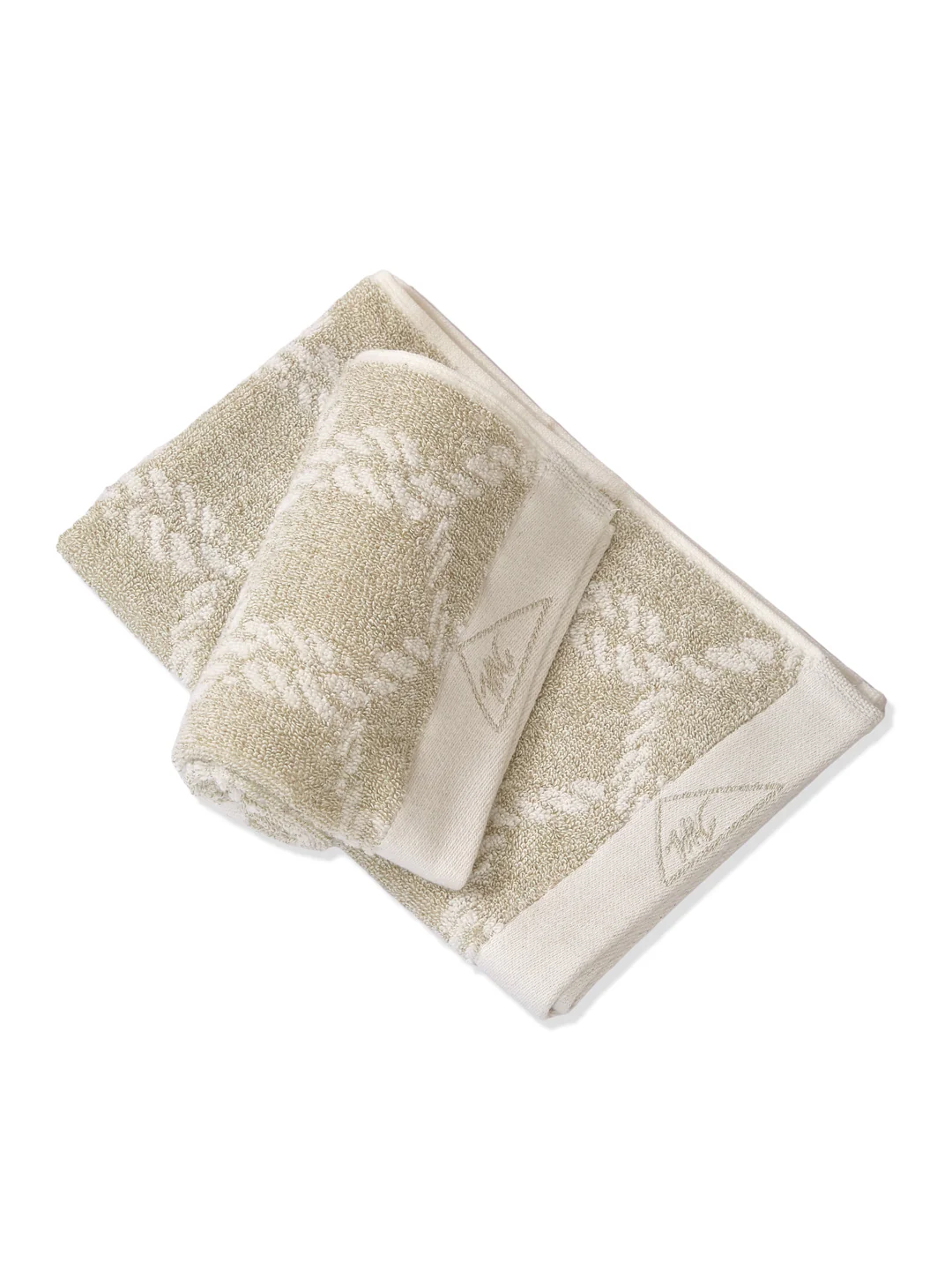 Premium Beige & White Pure Cotton Self Design 500 GSM Hand Towel 2 Pc Set (Green Weave Collection) - Image 5