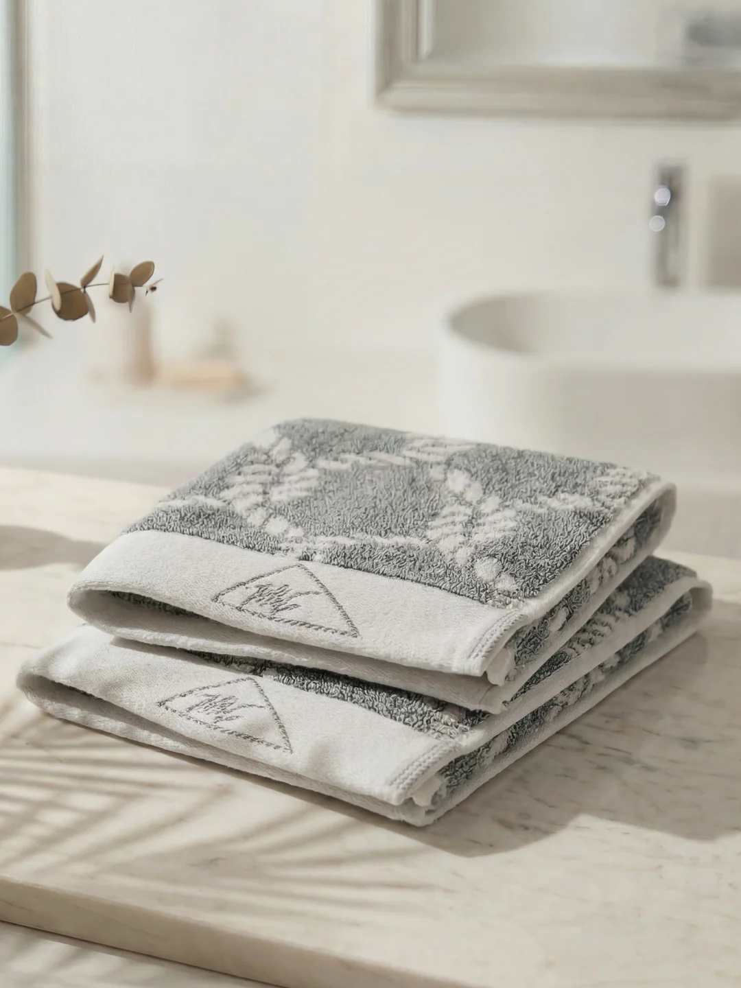 Premium Green & White Pure Cotton Self Design 500 GSM Hand Towel 2 Pc Set (Green Weave Collection) - Image 2