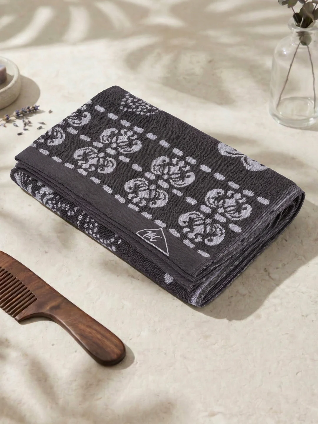 Premium Grey 100% Cotton Self Design 525 GSM Bath Towel Santorini 1 Pc Pvc Pack - Image 2