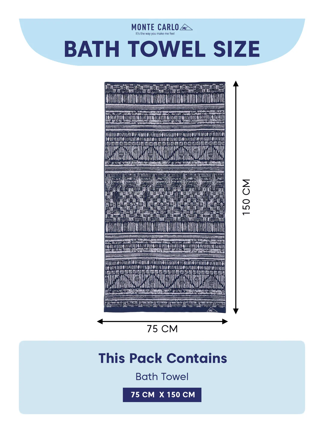 Premium Indigo Blue 100% Cotton Self Design 525 GSM Bath Towel Santorini 1 Pc Pvc Pack - Image 8