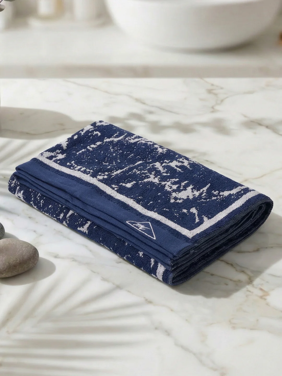 Premium Indigo Blue 100% Cotton Self Design 525 GSM Bath Towel Santorini 1 Pc Pvc Pack - Image 2