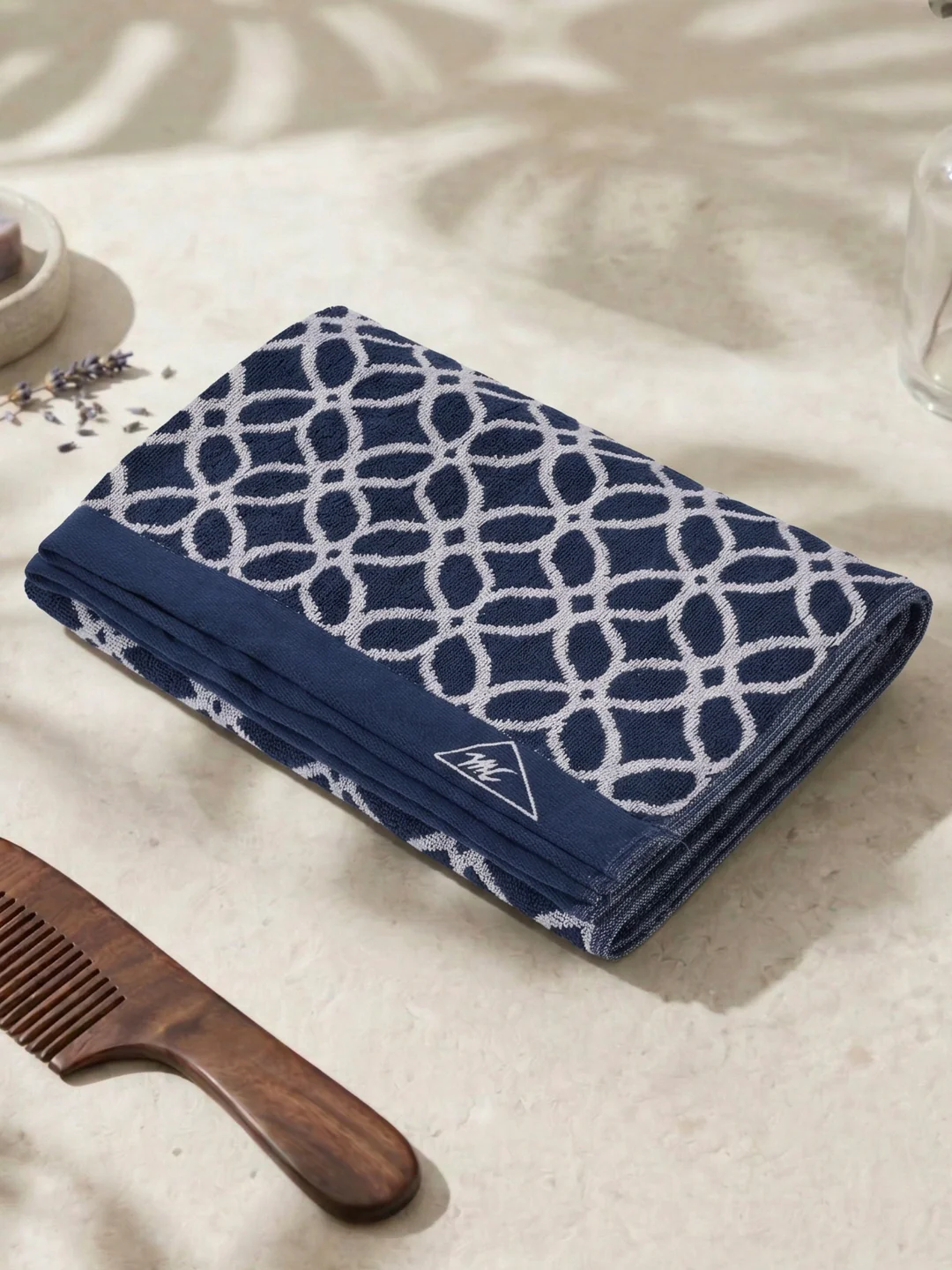 Premium Indigo Blue 100% Cotton Self Design 525 GSM Bath Towel Santorini 1 Pc Pvc Pack - Image 2