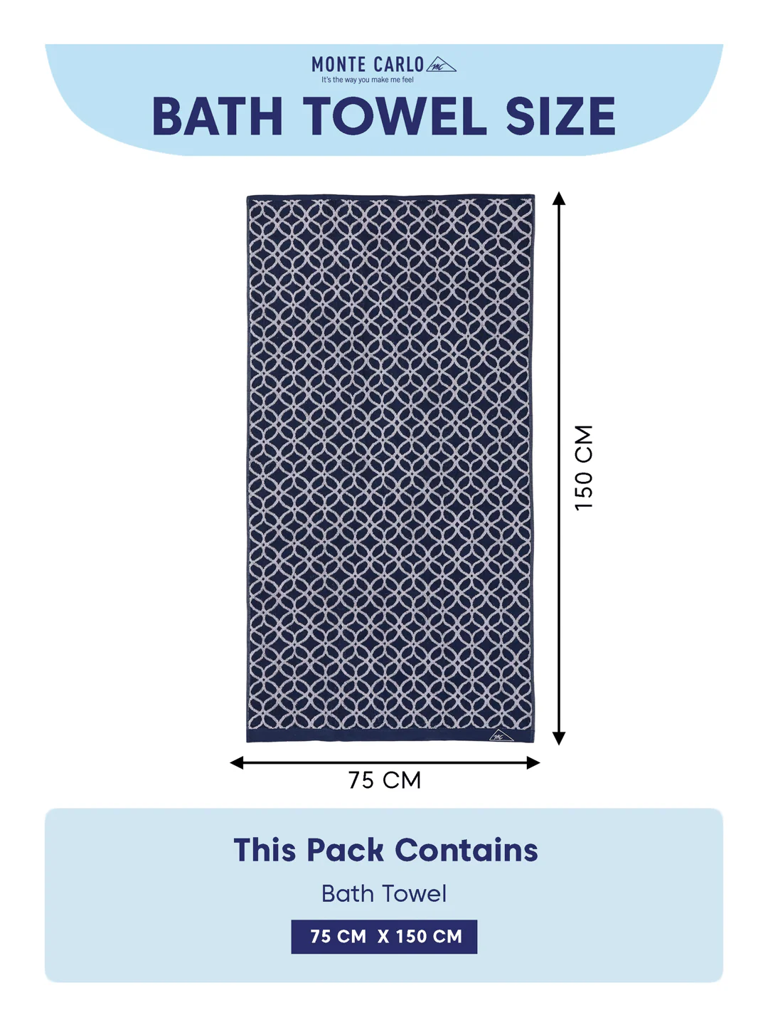 Premium Indigo Blue 100% Cotton Self Design 525 GSM Bath Towel Santorini 1 Pc Pvc Pack - Image 8