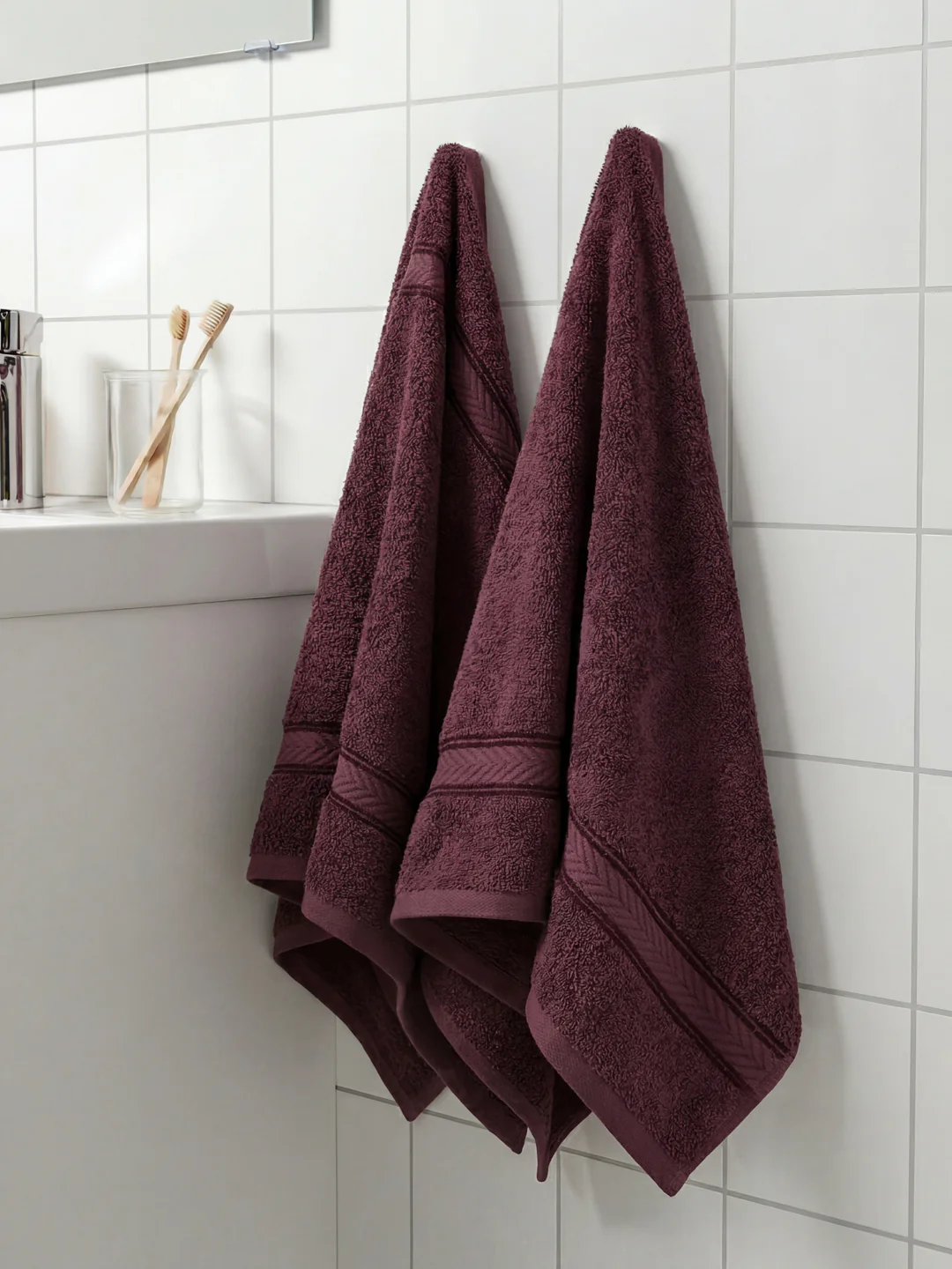 Premium Maroon 100% Cotton Solid 525 GSM Hand Towel Amber 2 Pc Set Pvc Pack