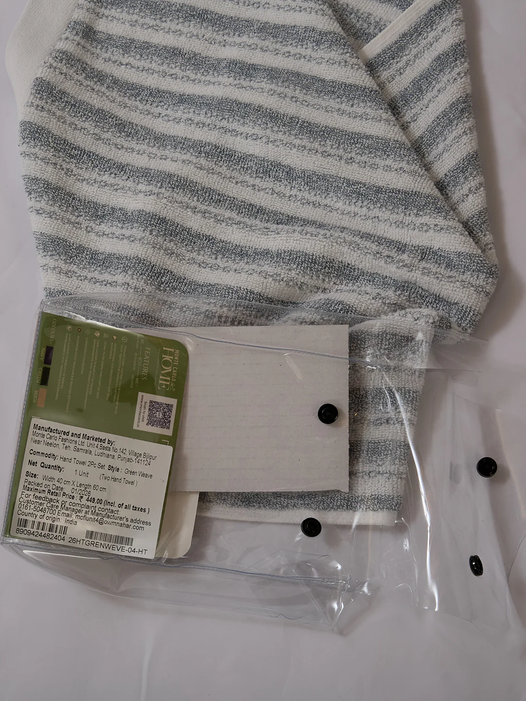 Premium Navy Blue & White Pure Cotton Self Design 500 GSM Hand Towel 2 Pc Set (Green Weave Collection) - Image 11
