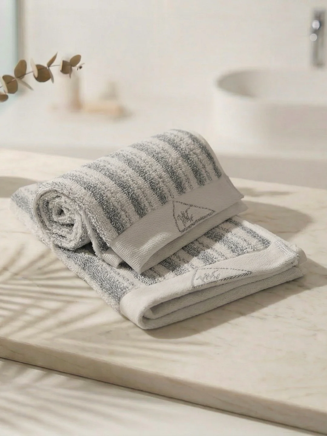 Premium Navy Blue & White Pure Cotton Self Design 500 GSM Hand Towel 2 Pc Set (Green Weave Collection) - Image 2