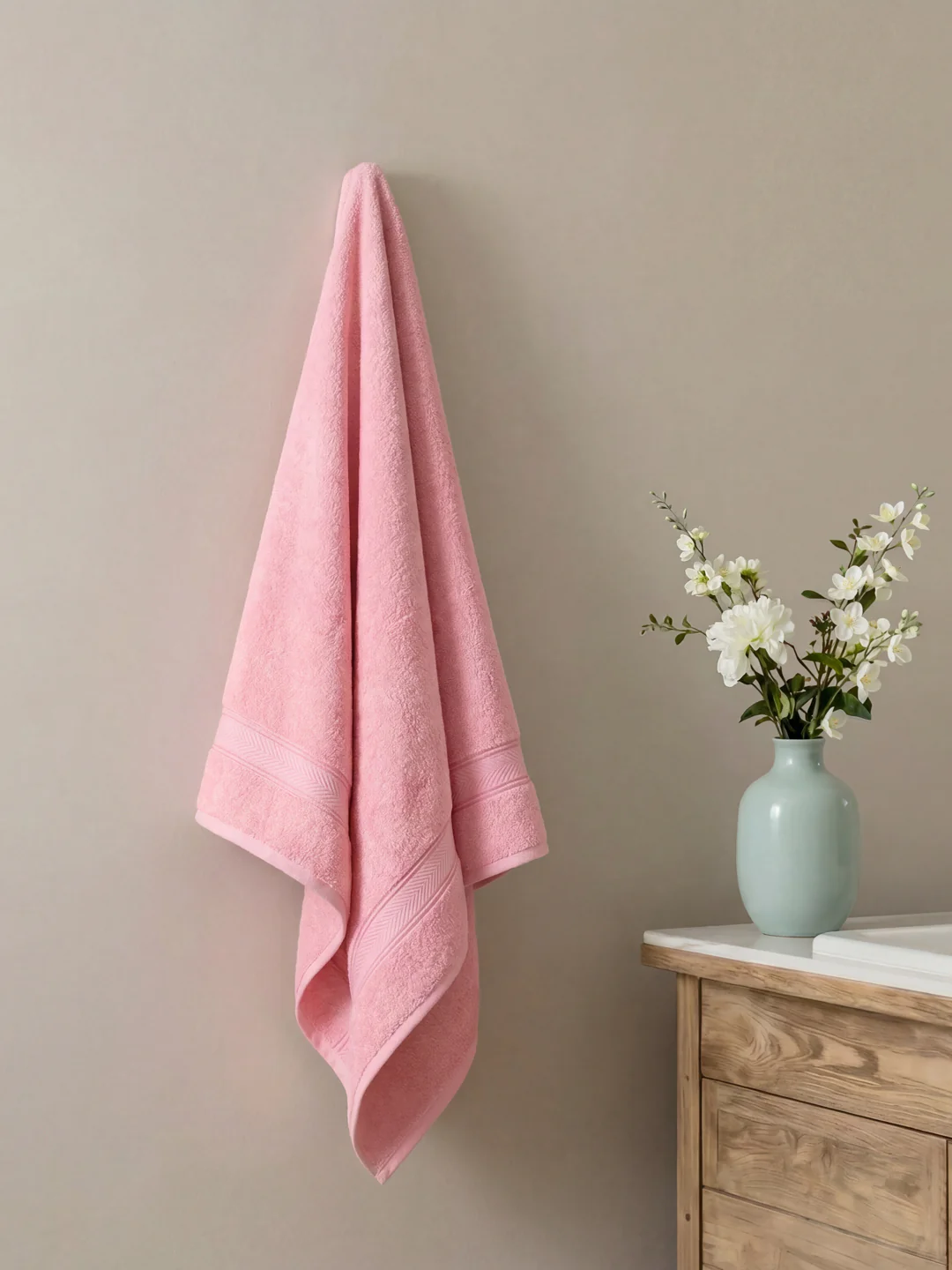 Premium Prism Pink 100% Cotton Solid 525 GSM Bath Towel Amber 1 Pc Pvc Pack - Image 2