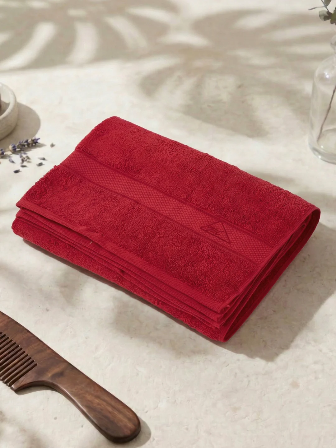 Premium Red 100% Cotton Solid 525 GSM Bath Towel Iris 1 Pc Pvc Pack - Image 2