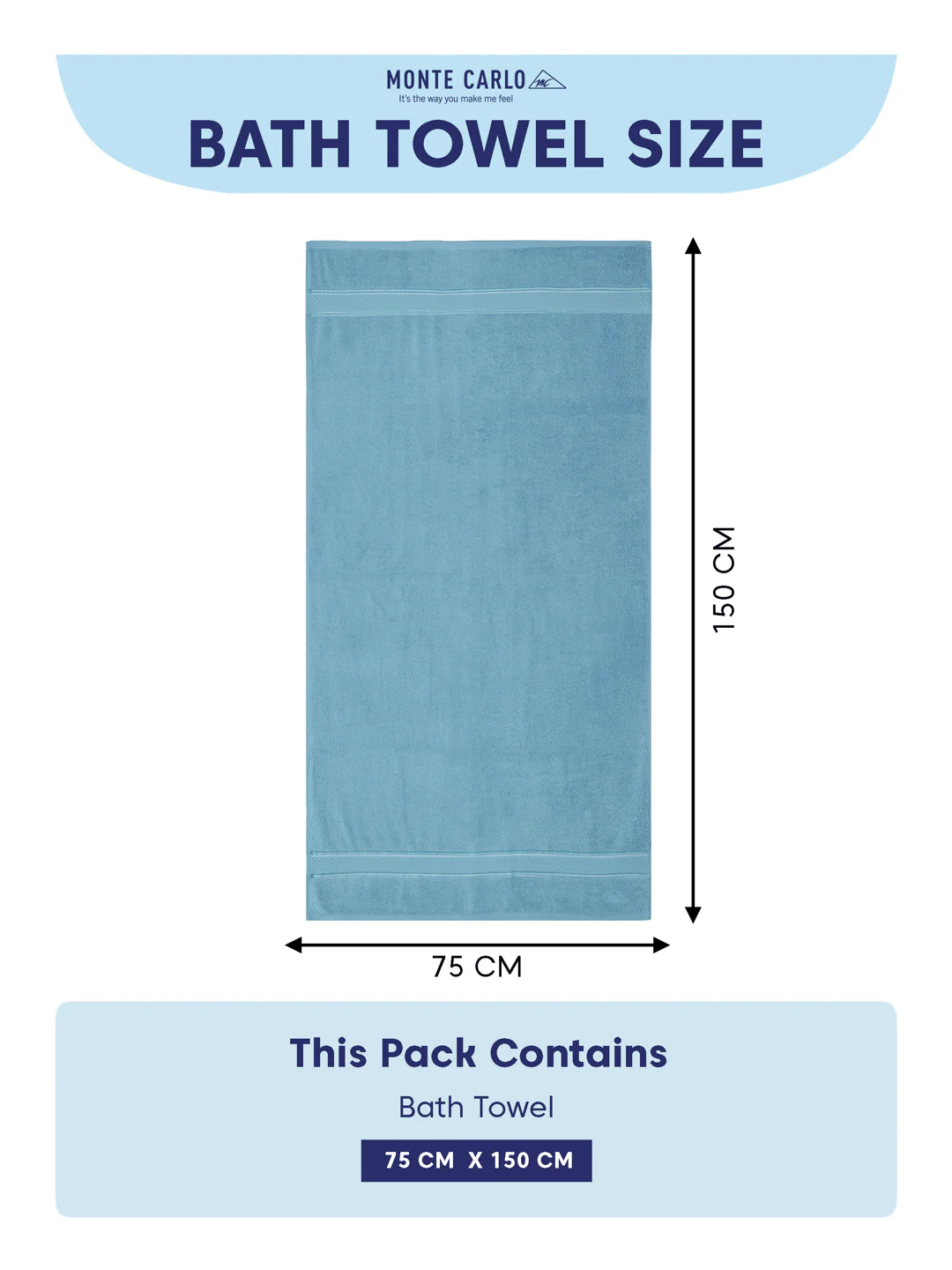Premium Sky Blue 100% Cotton Solid 525 GSM Bath Towel Amber 1 Pc Pvc Pack - Image 8
