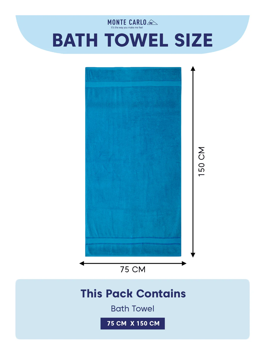 Premium Vivid Blue 100% Cotton Solid 525 GSM Bath Towel Amber 1 Pc Pvc Pack - Image 8