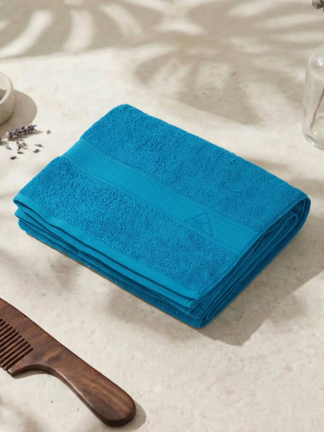 Premium Vivid Blue 100% Cotton Solid 525 GSM Bath Towel Iris 1 Pc Pvc Pack - Image 2