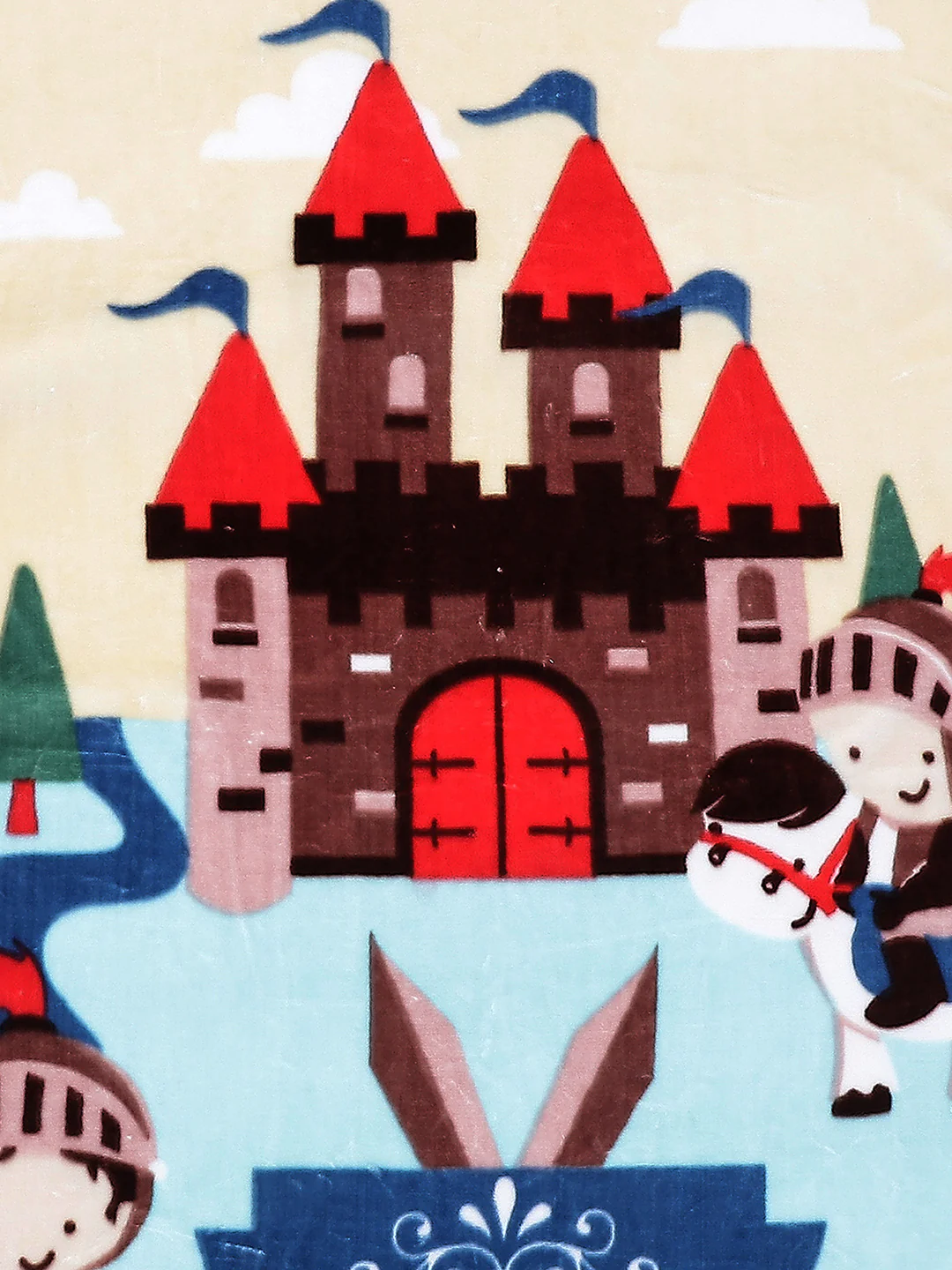 Cartoon Castle Printed Velvety Yellow and Blue Baby Blanket - Image 4