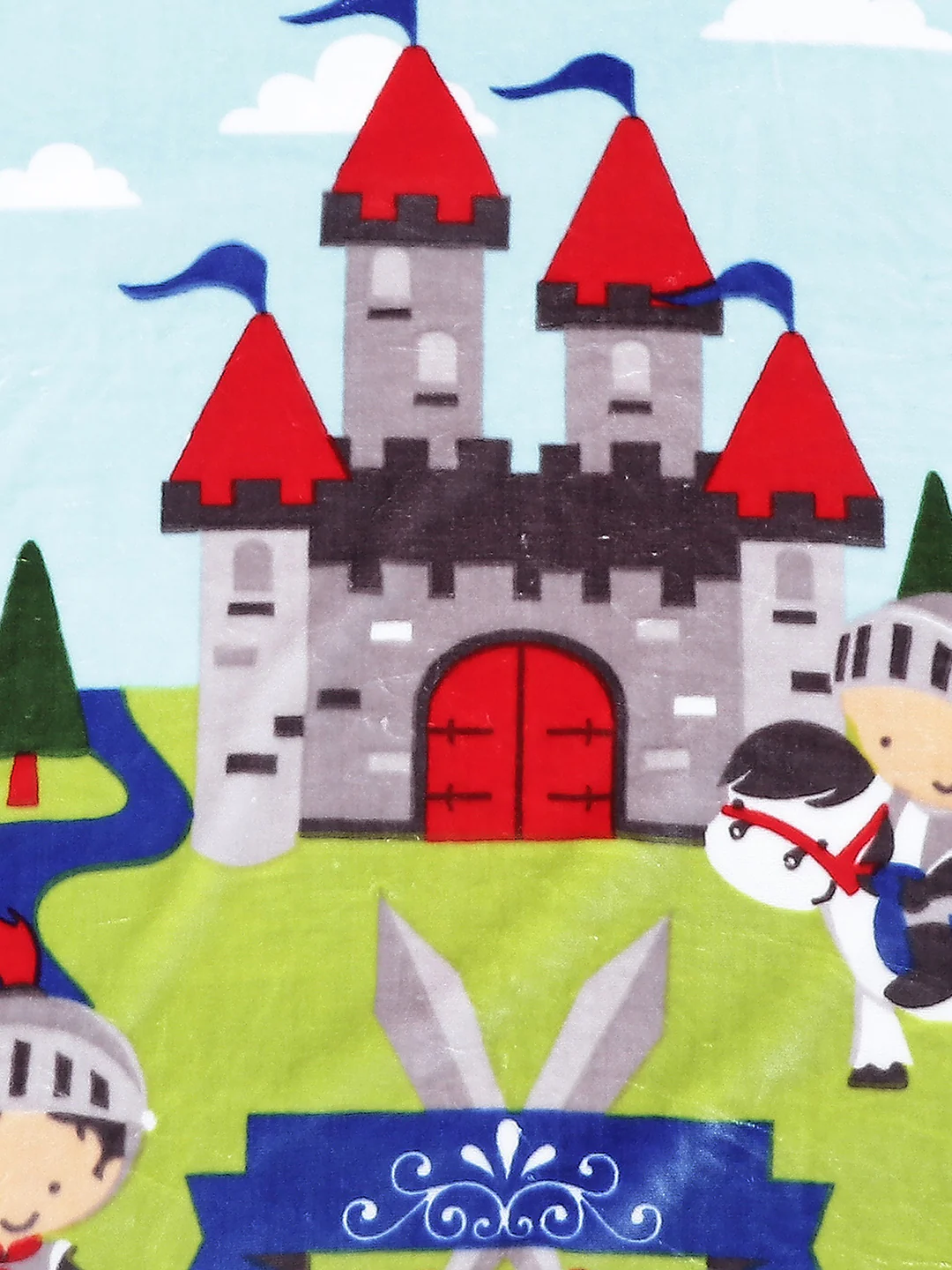 Cartoon Castle Printed Plush Blue and Green Baby Blanket - Image 4