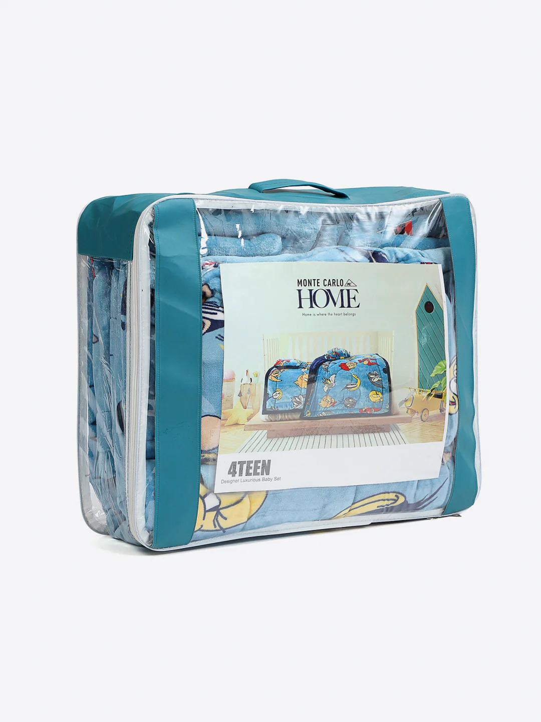 Looney Tunes Print Velvety Soft Blue Baby Blanket Set with Matching Comforter, Bedsheet, Neck Pillow, and Bolsters - Image 7