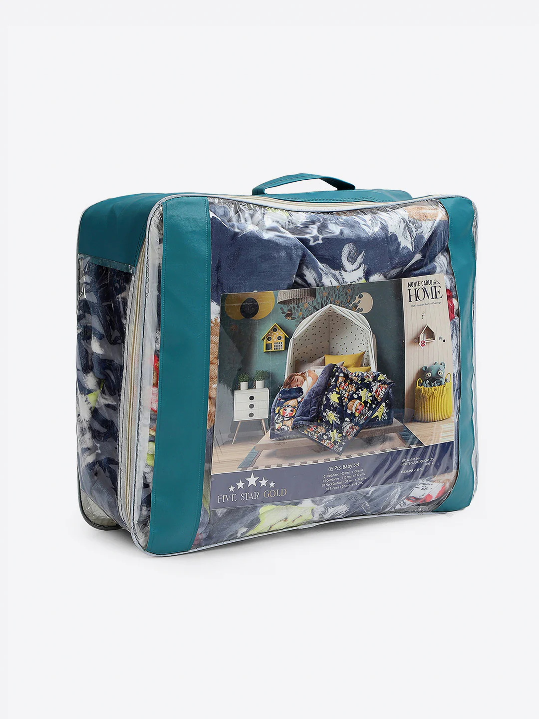 Printed Baby Blanket 3 Ply, 1609 GSM 5Pcs Set (1 Baby Comforter, 1 Bedsheet, 1 Neck Pillow & 2 Bolster) - Image 8
