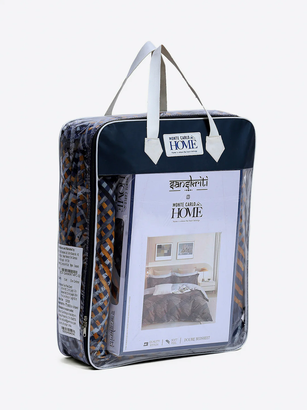 Printed Double Bed 130 GSM 4 Pc Bedding Set (1 Bedsheet, 1 AC Comforter & 2 Pillow Cover) - Image 14