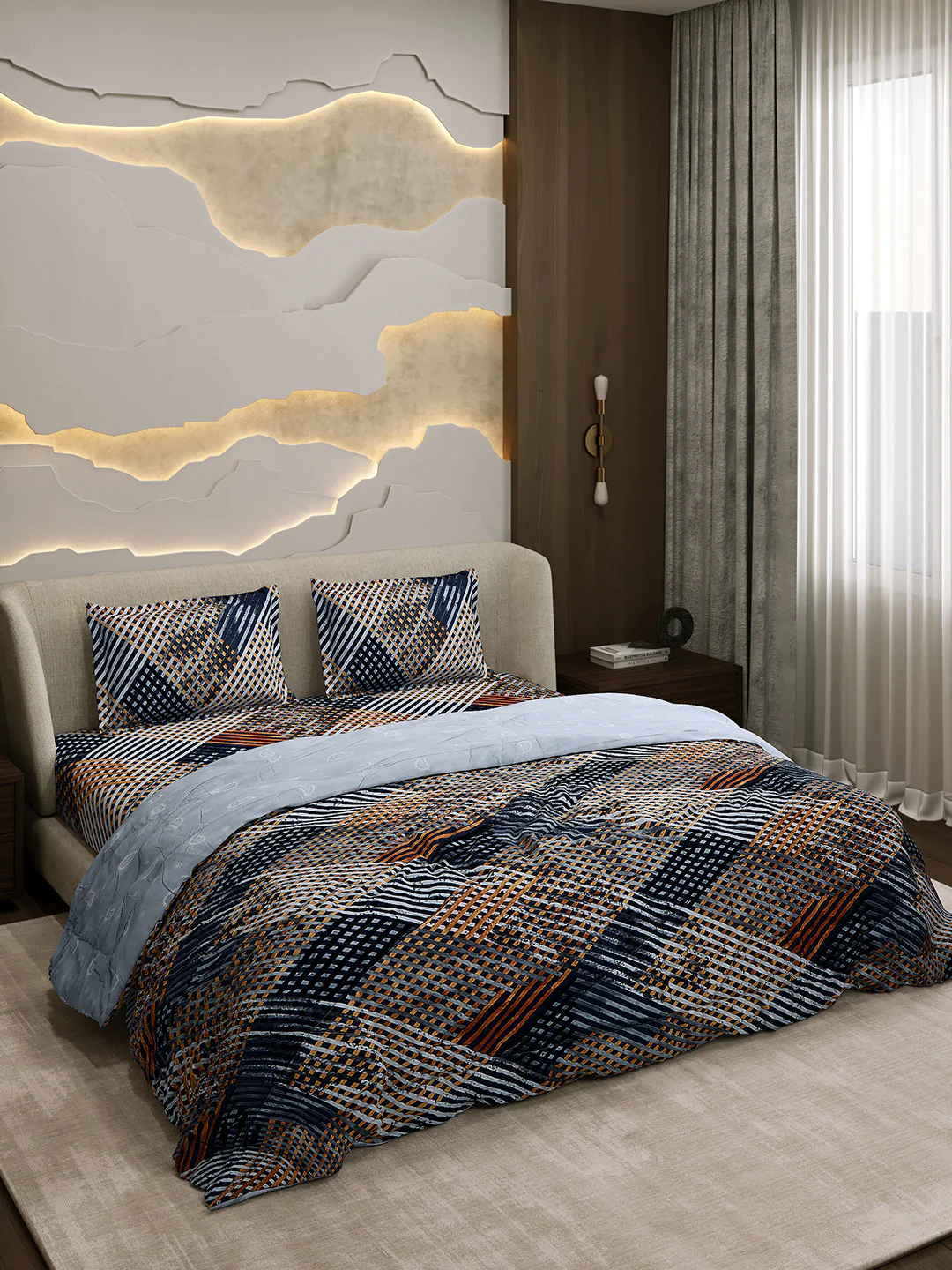 Printed Double Bed 130 GSM 4 Pc Bedding Set (1 Bedsheet, 1 AC Comforter & 2 Pillow Cover) - Image 4