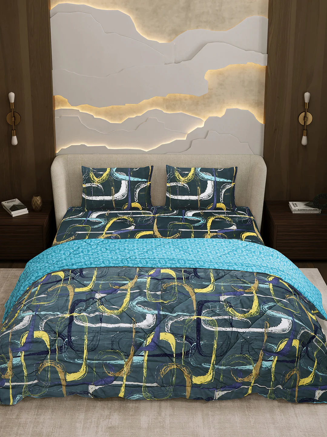 Printed Double Bed 130 GSM 4 Pc Bedding Set (1 Bedsheet, 1 AC Comforter & 2 Pillow Cover) - Image 3