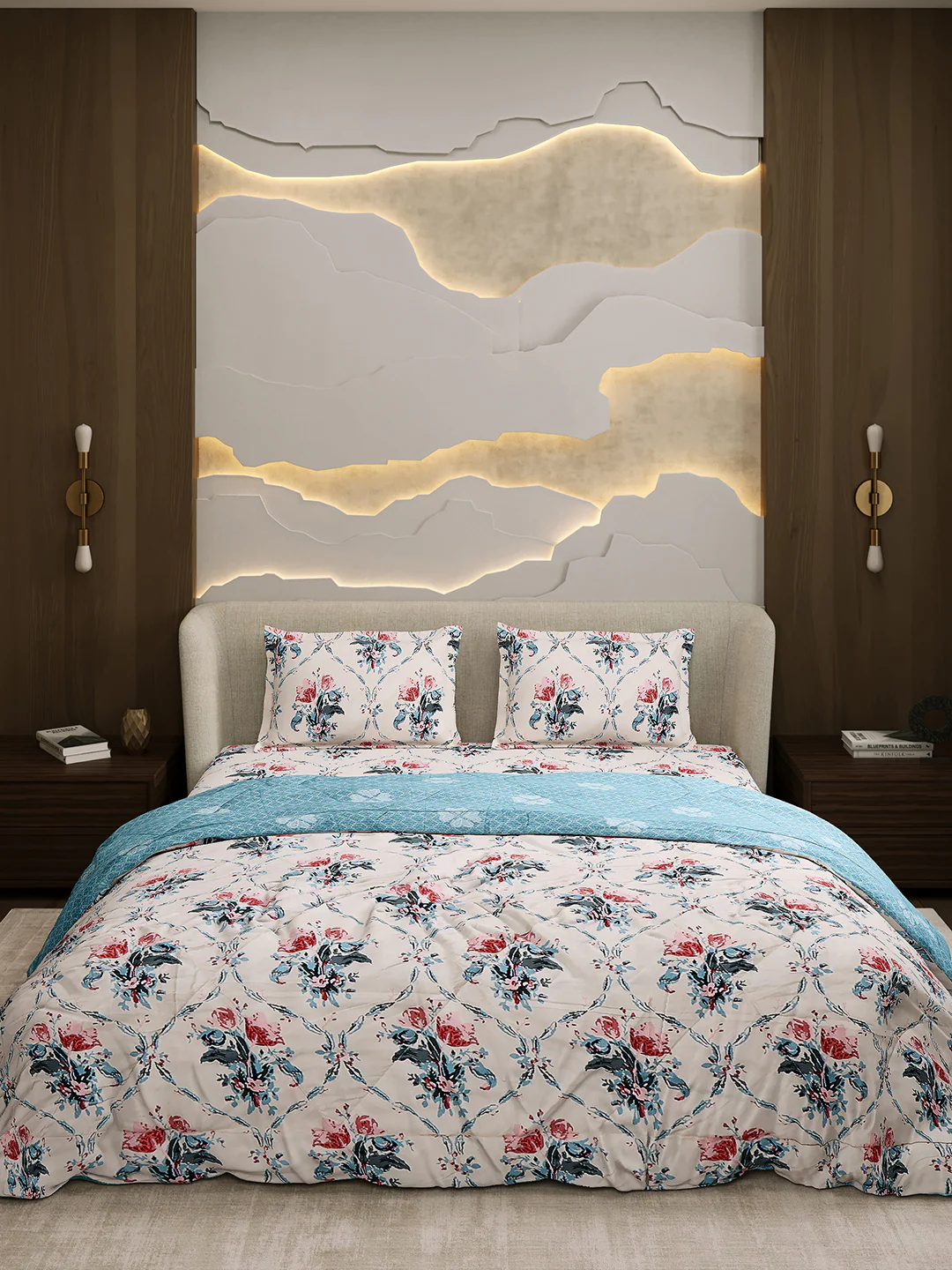 Printed Double Bed 130 GSM 4 Pc Bedding Set (1 Bedsheet, 1 AC Comforter & 2 Pillow Cover) - Image 2