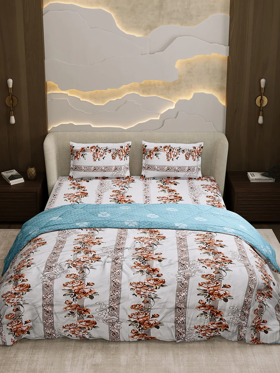 Printed Double Bed 130 GSM 4 Pc Bedding Set (1 Bedsheet, 1 AC Comforter & 2 Pillow Cover) - Image 3