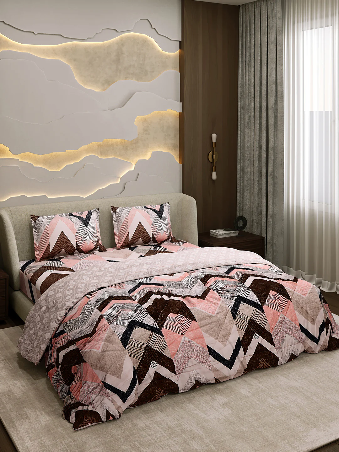 Printed Double Bed 130 GSM 4 Pc Bedding Set (1 Bedsheet, 1 AC Comforter & 2 Pillow Cover) - Image 4