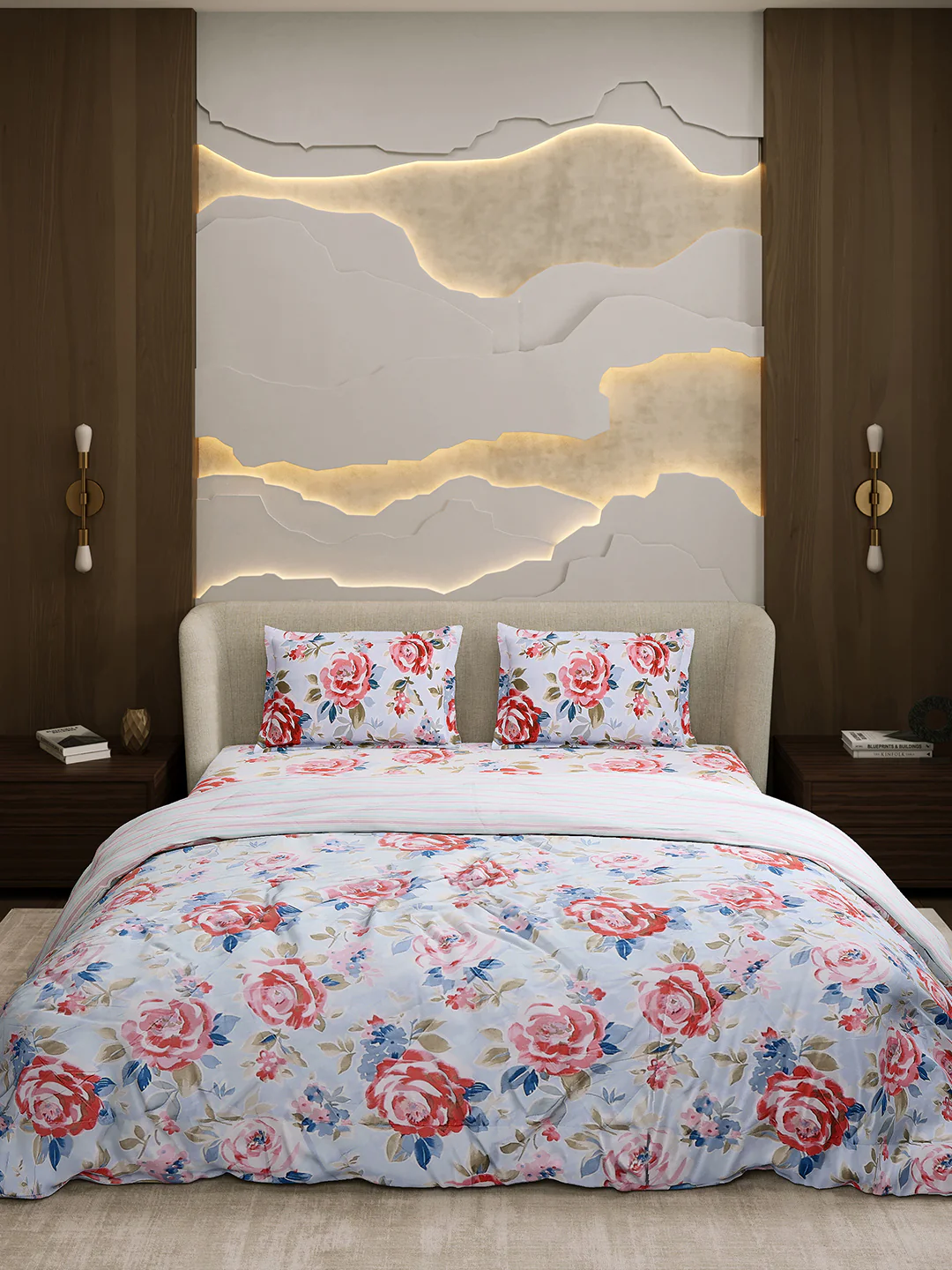 Printed Double Bed 130 GSM 4 Pc Bedding Set (1 Bedsheet, 1 AC Comforter & 2 Pillow Cover) - Image 2